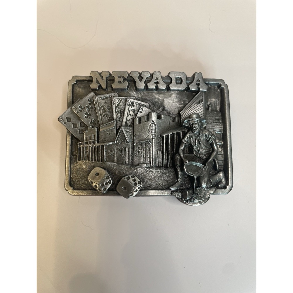 1982 Nevada Solid Pewter Vintage Belt Buckle by Siskiyou Buckle Co. Serial #H-20